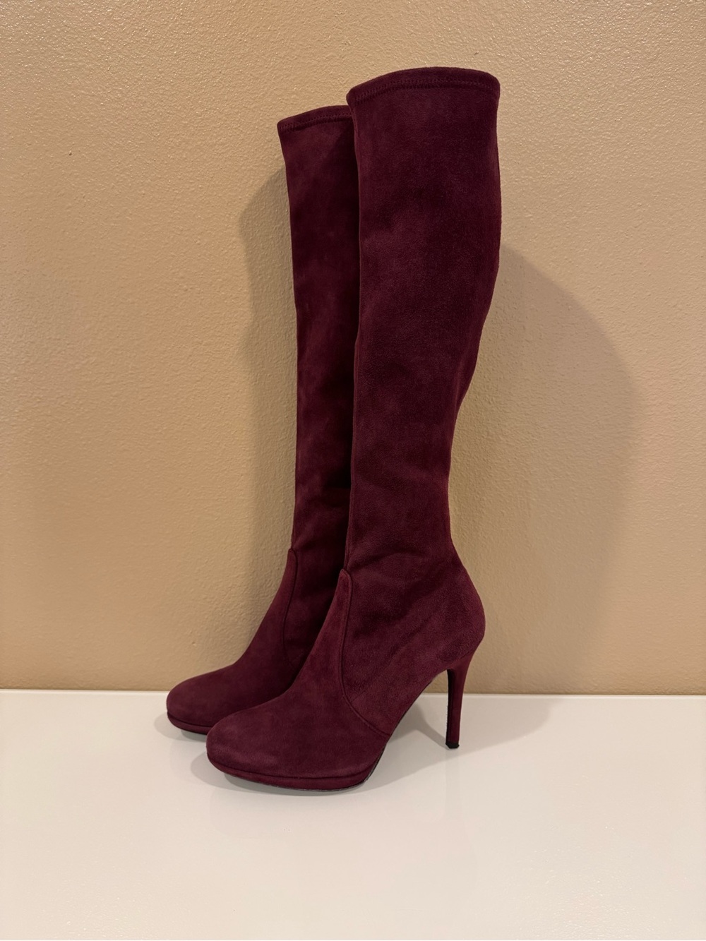Stuart Weitzman Knee High Bordeaux Suede Boots